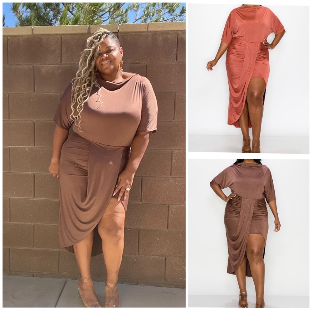 The Lexi Brown Ruched High Low Dress